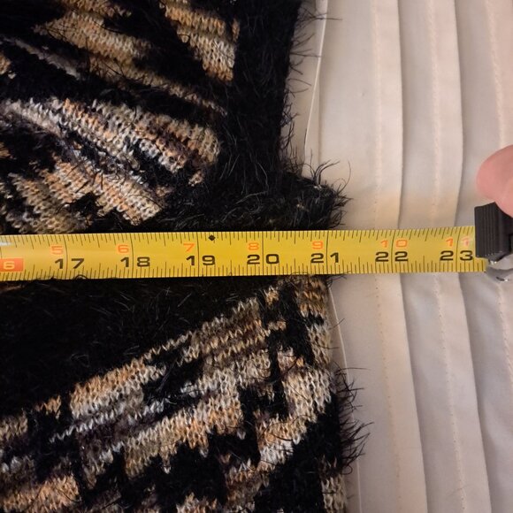 Women's Black Print Eyelash Open Front Shawl Collar Sweater Vest Size Large - Picture 8 of 8